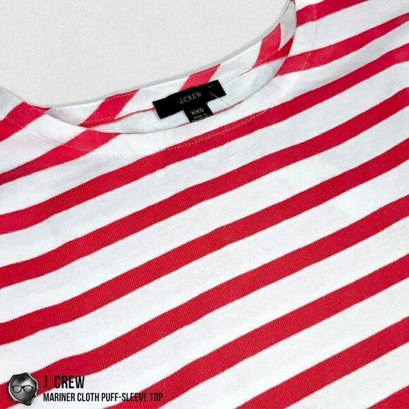 J. CREW MARINER CLOTH PUFF-SLEEVE TOP IN FADED POPPY RED STRIPE WOMEN’S SIZE XXS - Picture 4 of 13